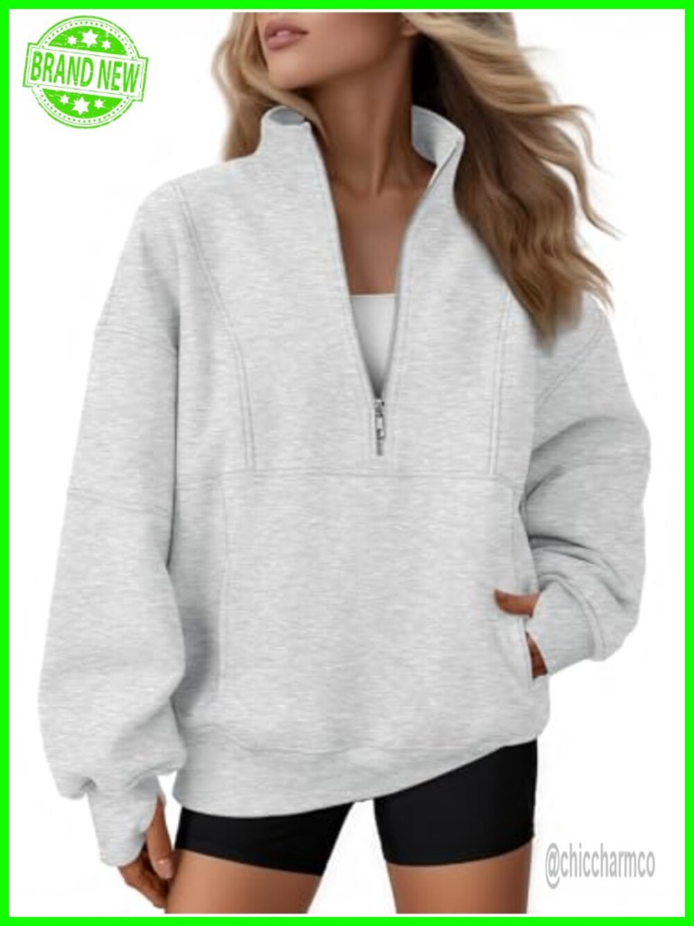 Oversized Quarter Zip Fleece Sweatshirt Mock Neck Pullover with Thumbholes